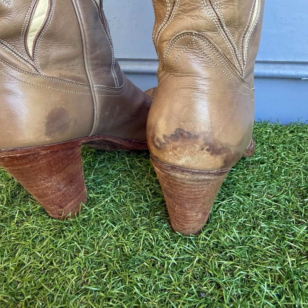 Vtg 80s Dan Post Leather Western Flower Cowboy Boots Womens 7 M Inlay Block Heel - Picture 6 of 11